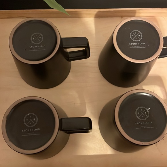 Stone + Matte Black Mugs - Set of 4 - Picture 2 of 2
